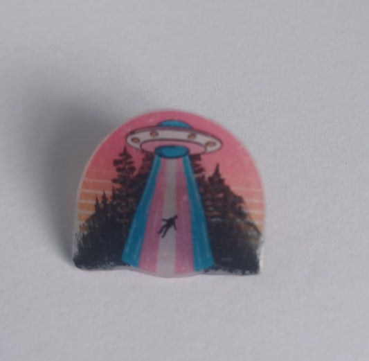 Pin Badge - Trans Flag Funny Alien