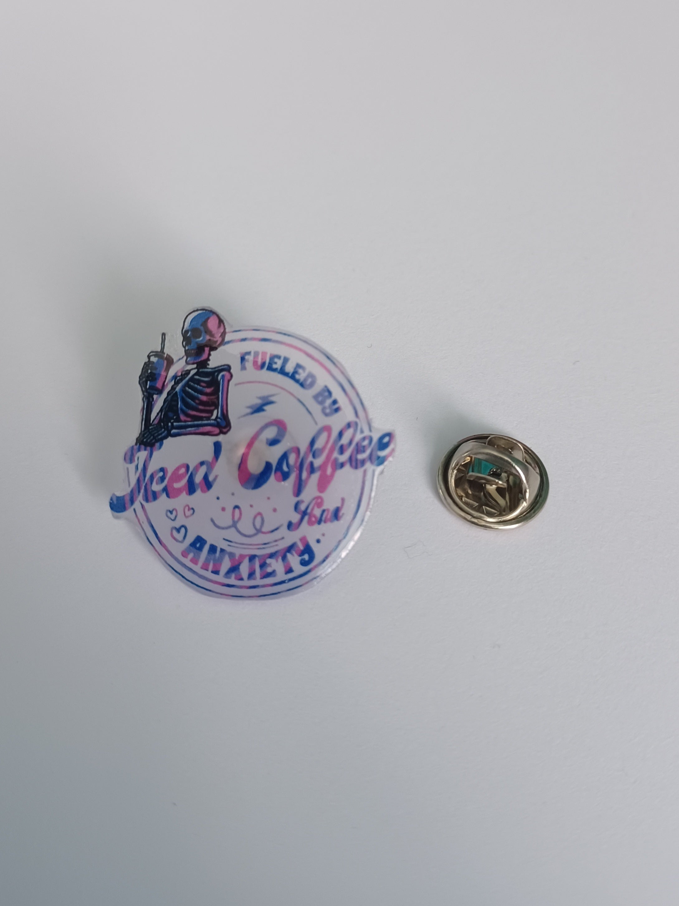 Pin Badge - Fueled by Iced Coffee and Anxiety