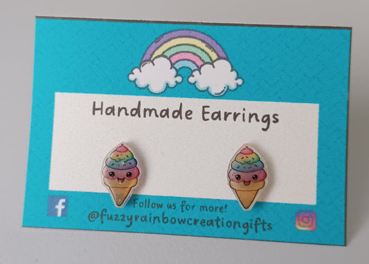 Earrings (studs) - Rainbow Kawaii Ice Creams
