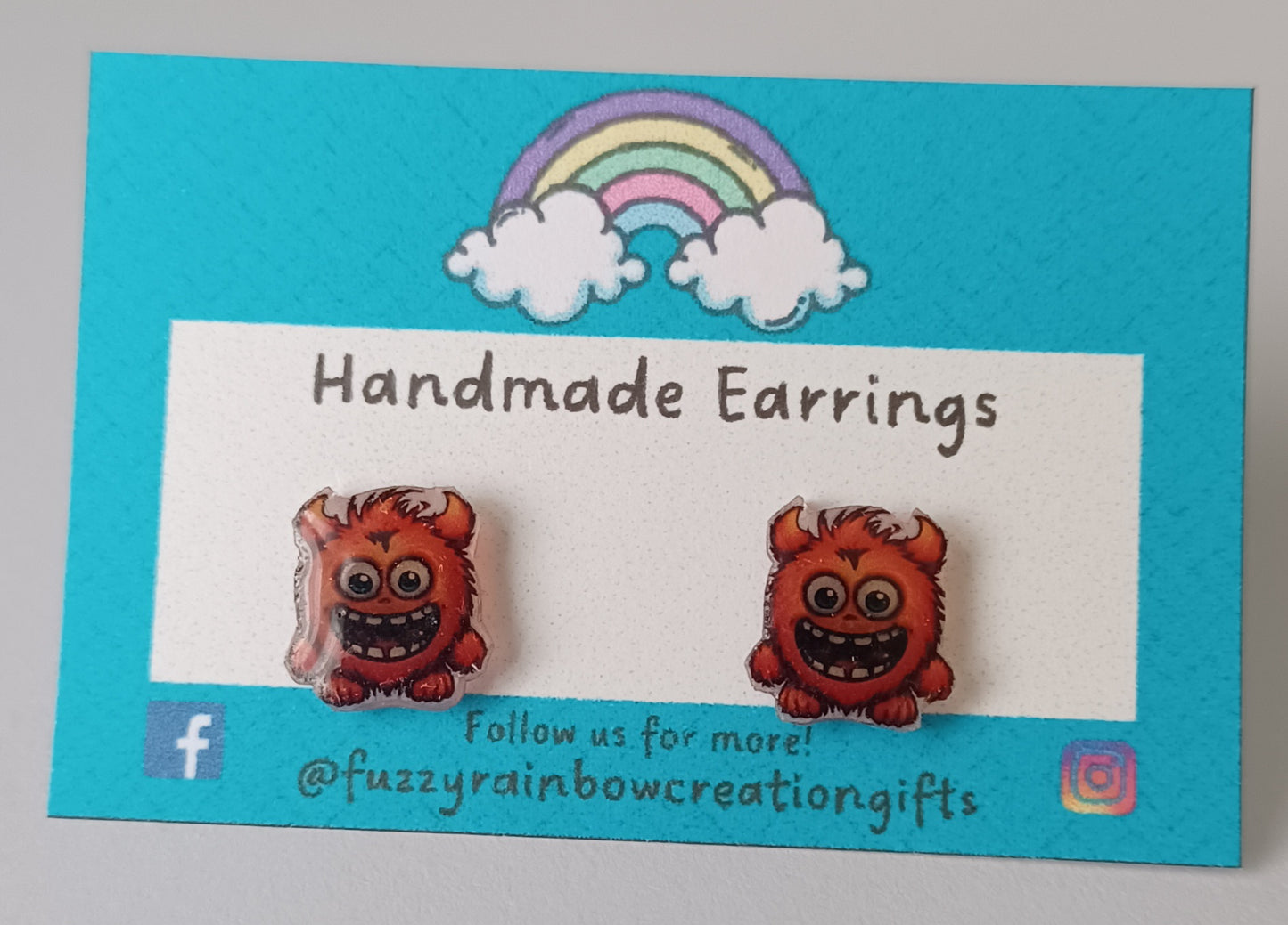 Earrings (studs) - Funny Orange Monsters