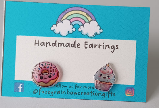 Earrings (studs) - Mix'n'Match Donut and Cupcake