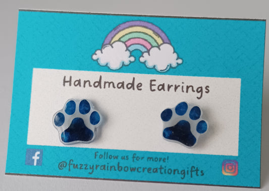 Earrings (studs) - Blue Paw Prints