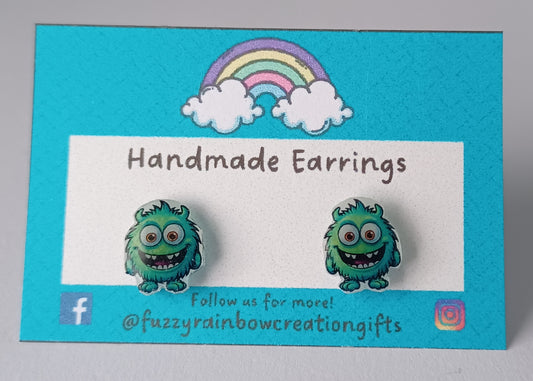 Earrings (studs) - Funny Green Monsters