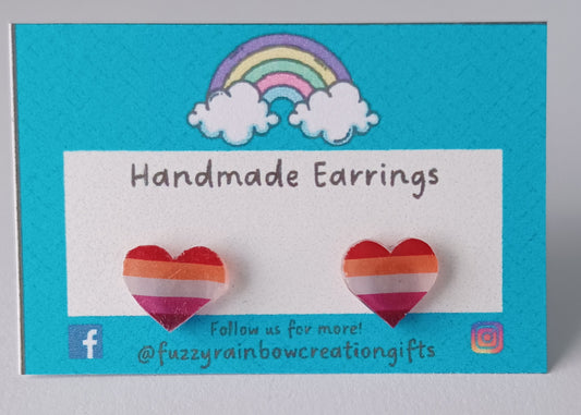 Earrings (studs) - Lesbian Flag Hearts