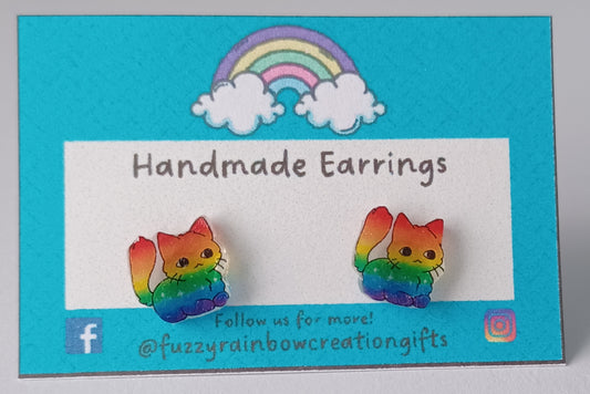 Earrings (studs) - Rainbow Cats