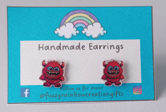 Earrings (studs) - Funny Red Monsters