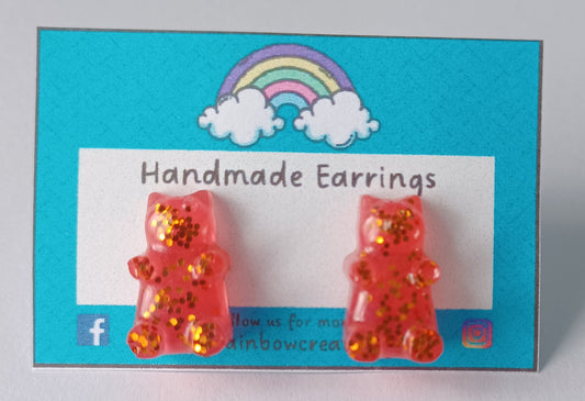 Earrings (studs) - Red Resin Gummy Bears